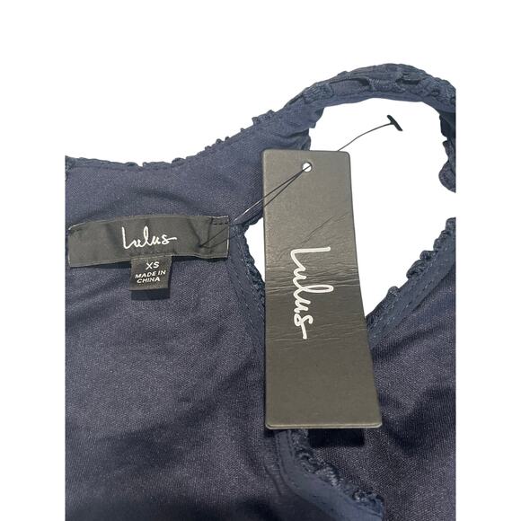 Lulus Lover's Game Navy Lace Skater Mini Dress Size XS Romantic Coquette Halter - Picture 7 of 12